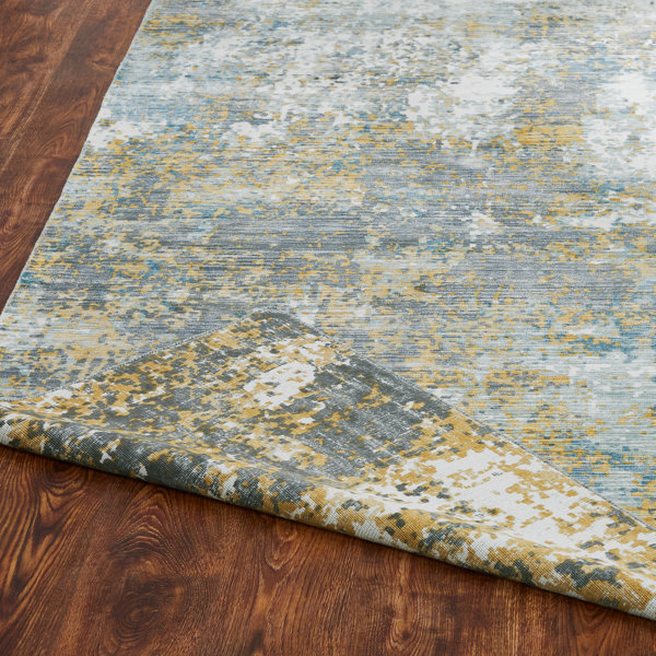 17 Stories Blue/Gold Handmade Abstract Area Rug Wayfair